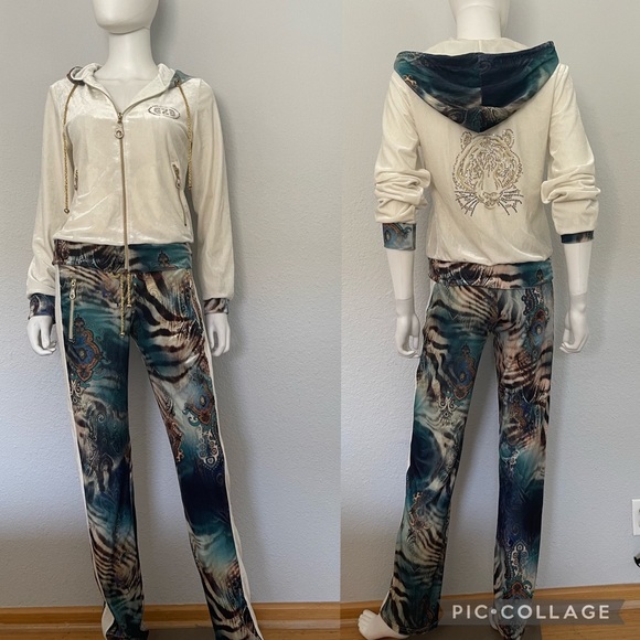 NWT WOMEN VELOUR TRACKSUIT 2PC SET HOODED JACKET/PANTS LOUNGEWEAR ANIMAL PRINT - Picture 7 of 14